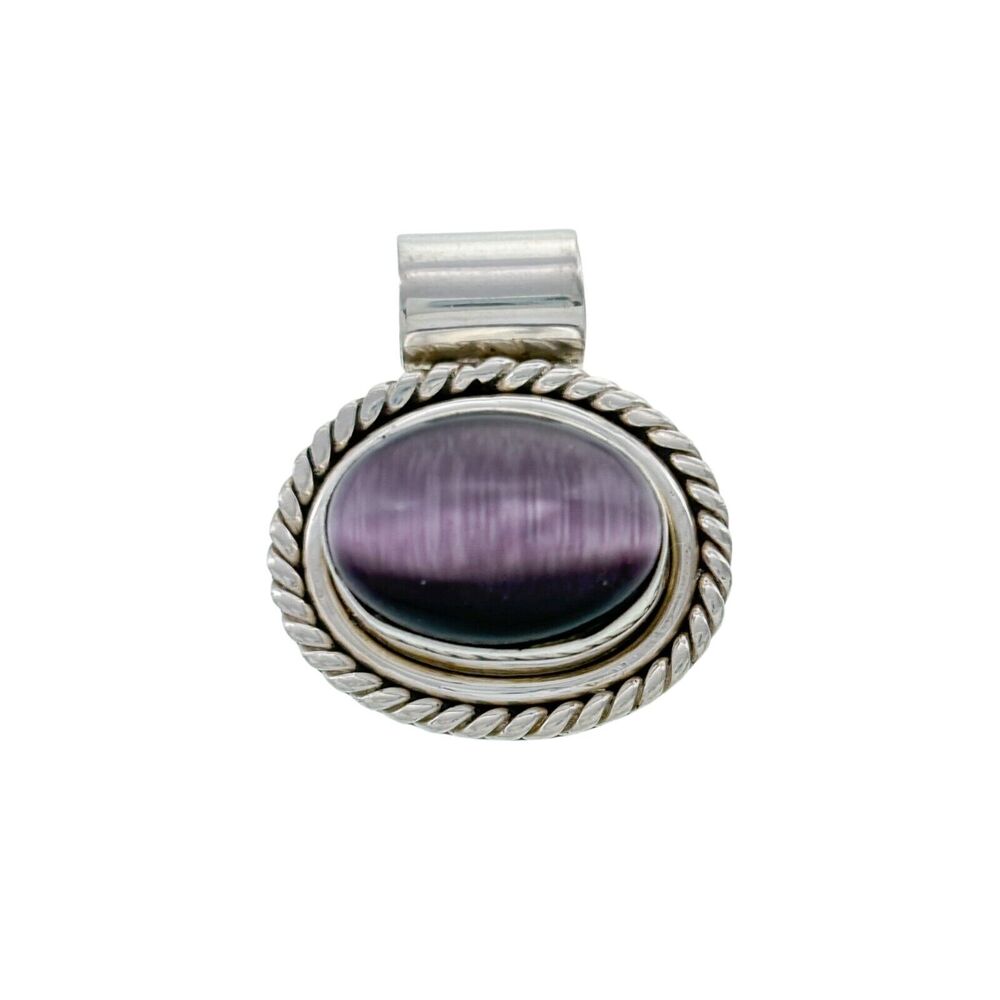 Vintage Mexico Taxco Sterling Silver 925 Purple Cat's Eye Pendant